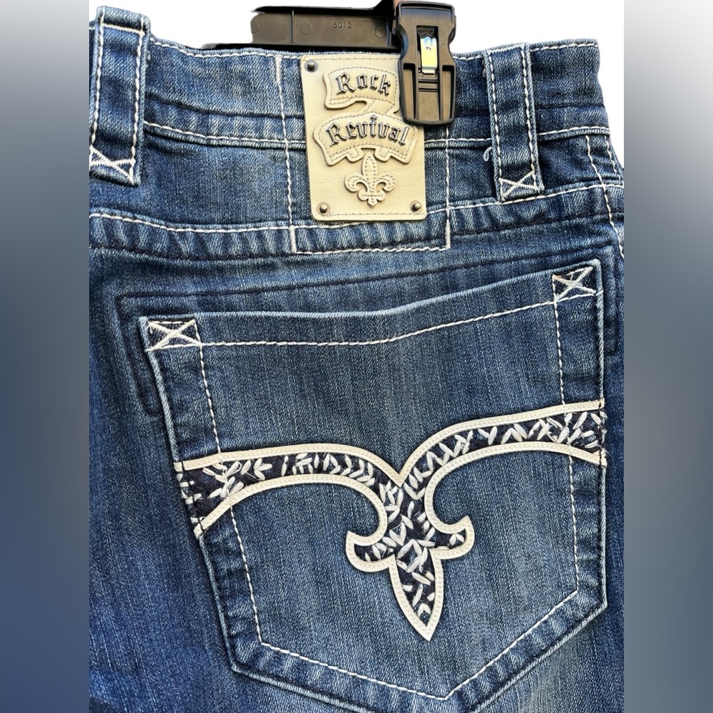 Rock Revival Men's Dark Blue Embroidered Back Pocket Jeans